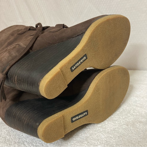 Lands’ End Brown Leather Suede Tassel Wedge Boots size 7.5 - Picture 5 of 8